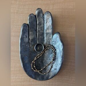 Hammered Heavy Metal Hand Jewelry Holder Ring Dish Trinket Tray Decor